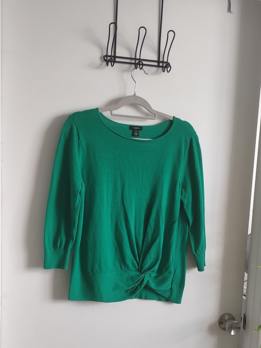 Emerald Green Cotton Twist-Hem 3/4 Sleeves Tee